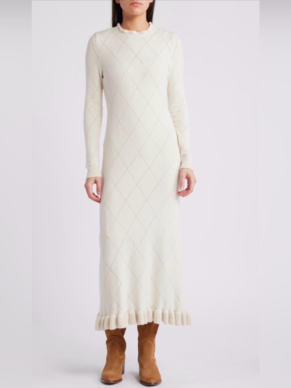 Treasure & Bond Pointelle Long sleeve cotton blend sweater dress